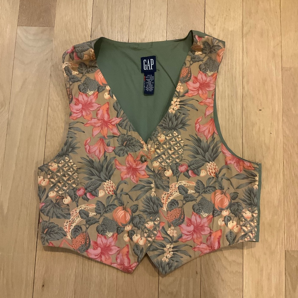 GAP Women's Tropical Floral Vest - Pink and Green